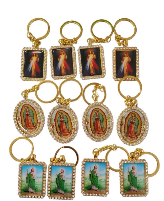 Set of 12 different religious saints Guadalupe saint Jude Jesus keychain - Recuerdos de mi Bautizo - Communion Favors, Recuerditos