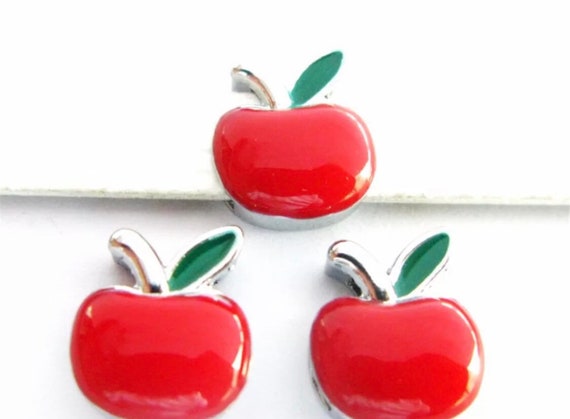 Set of 10pc Red  Apple Slide Charm Fits 8mm Wristband for Jewelry / Crafting