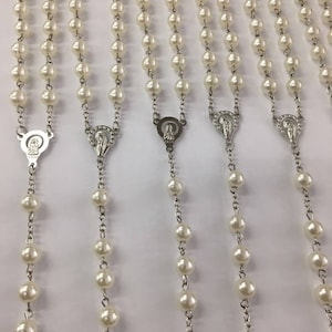 12/20/30/100 x Wholesale Bulk Rosary Long Faux Pearl glass Rosary Chain with for Baptism, Wedding, Religious Favor,  Baptism Favor