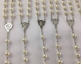 12/20/30/100 x Wholesale Bulk Rosary Long Faux Pearl Rosary Chain with gift bag for Baptism, Wedding, Religious Favor,  Baptism Favor