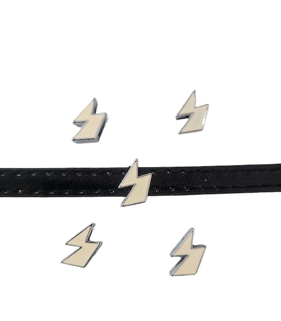 Set of 10pc white Lightning Slide Charm Fits 8mm Wristband for Jewelry / Crafting