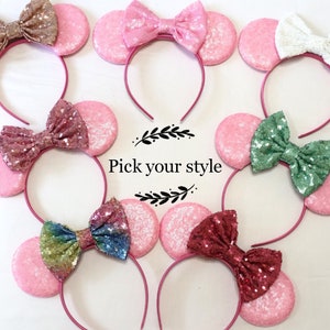 Pink Minnie Mouse Ears, Pink Disney Ears, Pink Minnie Ears Headband, Pink Wedding Minnie Ears, Pink Mickey Ears, Valentine&#39;s Day Minnie Ears