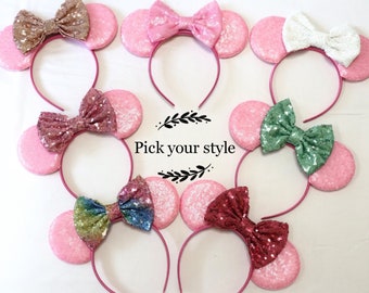 Orelhas rosa da Minnie Mouse, orelhas rosa da Disney, faixa de cabeça rosa das orelhas da Minnie, orelhas rosa da Minnie para casamento, orelhas rosa do Mickey, orelhas da Minnie para o dia dos namorados