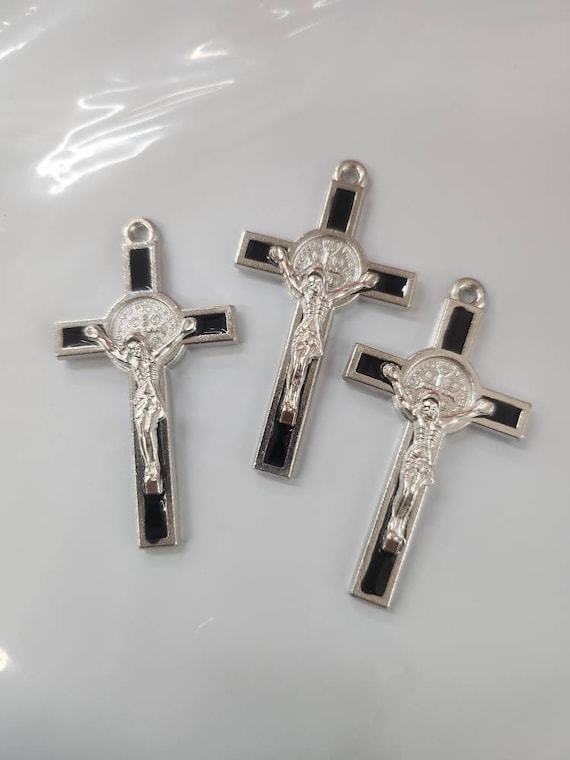 Set of 3-6-12 pc Black Vintage saint benedict Cross Religious Charm - 2 inches Jewelry Rosary Making Supplies