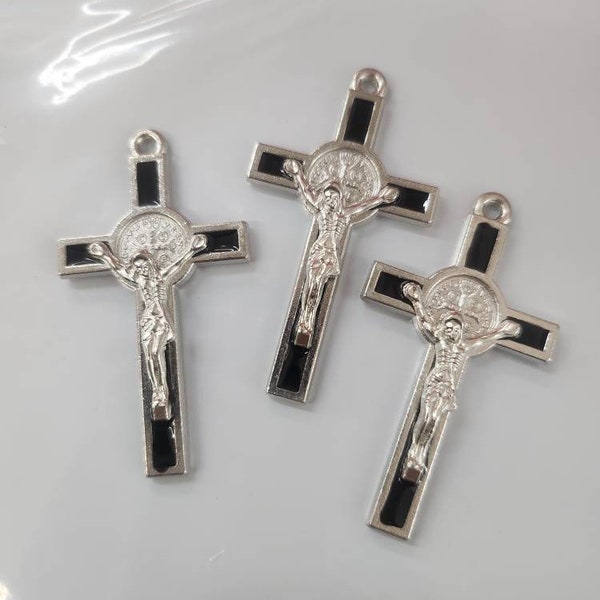 Set of 3-6-12 pc Black Vintage saint benedict Cross Religious Charm - 2 inches Jewelry Rosary Making Supplies