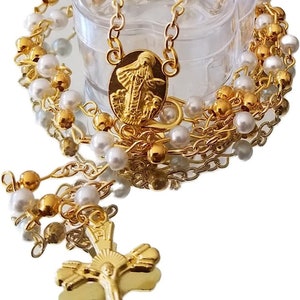 12 x Wholesale Bulk White & Gold /silver/pink/blue/purple Faux Pearl Lady of Medjugorje Rosaries for Baptism, Wedding, Memorial,