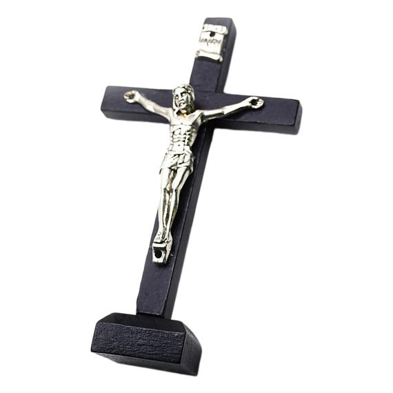 Crucifix Cross–Saint Benedict Metal Wall Art–Religious Wood Cross Crucifix jesus Statue mini Figurine Catholic Table Cross 4 inches