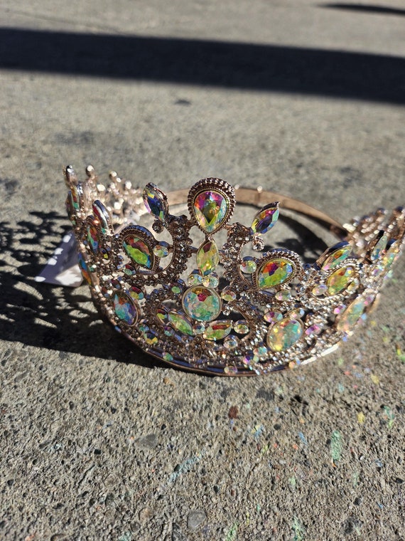 Rose gold silver Rhinestone Crown for Bride /Birthday Prom Queen / Wedding Cake /  half Full Crown Tiara  / Table Setting 2.5" x 5"
