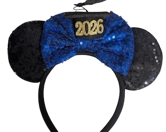 Graduation Mickey Minnie Ears / Graduation Mouse ears - Grad Ears, Rose gold red Minnie Ears, 2026 Grad Mickey Ears, Graduation Disney ears