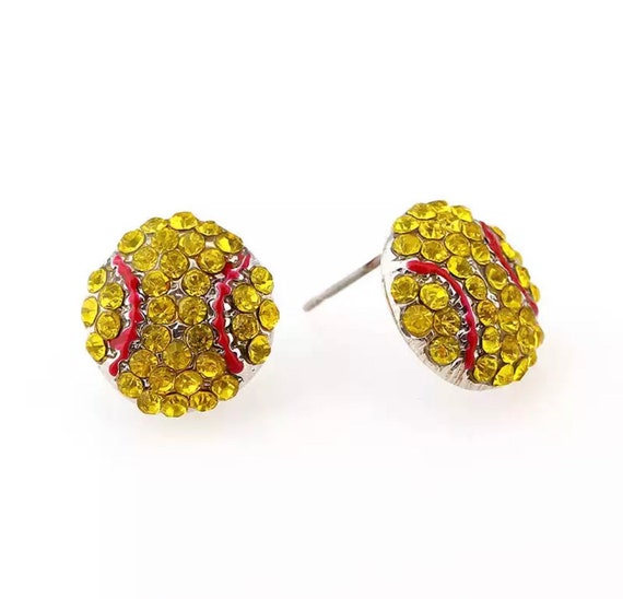 Rhinestone softball volleyball  baseball, football, soccer stud earrings  / gift for sports mom / spots team / gift for her/sports  mom /