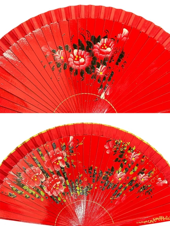 Red Spanish wood fan/ Vintage wood bling out  fan for vintage wedding party decor /Spanish wood fan/dancing fan/Bridgestone party