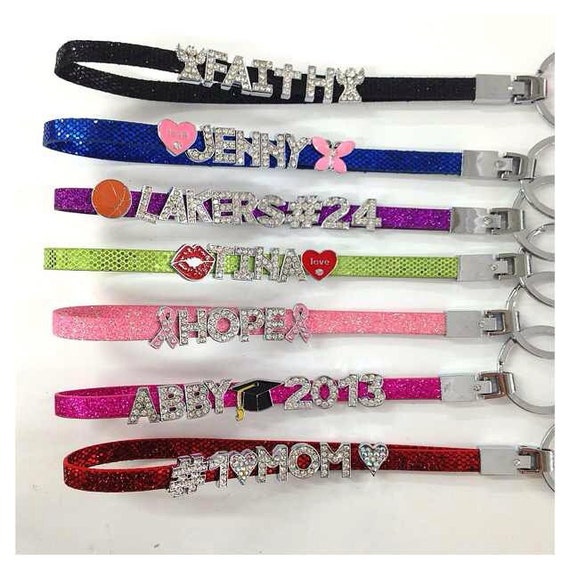 Custom Design Your Own Rhinestone Name Glitter Keychain / Sports Team / Celebrity Keychain (Holds Up to 7 Letters & 2 Charms)