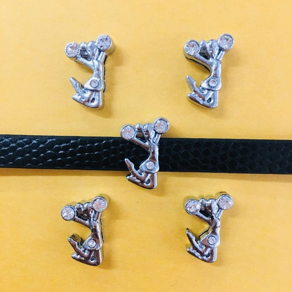 Set of 10pc Silver Rhinestone Cheerleader Slide Charm Fits 8mm Wristband for Jewelry / Crafting