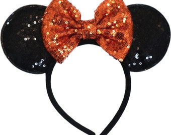 Halloween Minnie Mouse Lentejuelas Orejas Naranja Mickey Mouse Lentejuelas Halloween Orejas Naranja Mickey Orejas/Fiesta de Disney