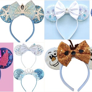 Elsa queen Ice Inspired snowman Mouse Ears Headband /Shiny Bows Mouse Ears Glitter Party Princess Decoration Cosplay Costume