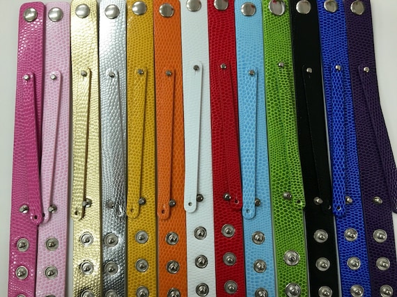 CLEARANCE !Set of 12pc Faux Snake Leather Wrist Slide Snap Bracelet / Bangle Style / DIY fits 8mm Letters and Charms /
