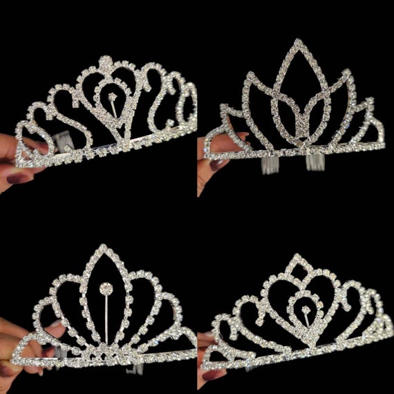 Silver crystal Rhinestone princes medium tiara / simple veil tiara/wholesale tiara  / Cake topper  / veil bridal birthday tiara 2" x 5"