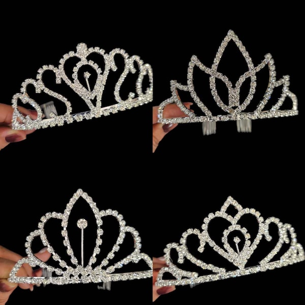 Silver crystal Rhinestone princes medium tiara / simple veil tiara/wholesale tiara  / Cake topper  / veil bridal birthday tiara 2" x 5"