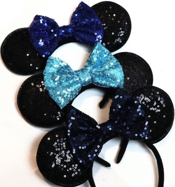 Blue Minnie Mouse Ears, Blue Disney Ears, Blue Minnie Ears Headband, Blue Wedding Minnie Ears, Blue Mickey Ears, Blue Disneyland Ears