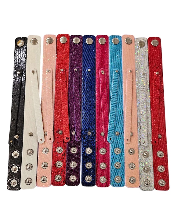 Glitter sequin Faux Snake Leather Wrist Slide Snap Bracelet / Bangle Style / DIY fits 8mm Letters and Charms / Wholesale Bulk Bracelet