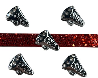 Set of 10pc large  Silver Rhinestone Megaphone Cheering Slide Charm Fits 8mm Wristband for Jewelry / Crafting