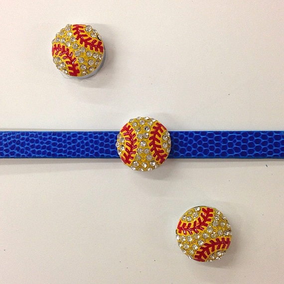 Set of 2pc Rhinestone Sports Softball Charm Fits 8mm Wristband / Crafting / Phone Deco / DIY Jewelry