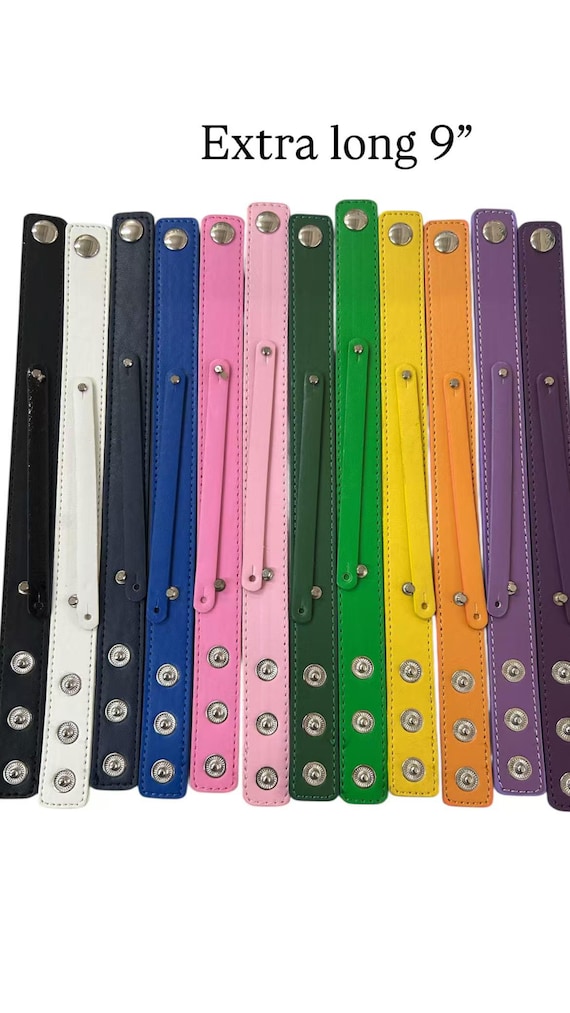 EXTRA LONG 9 inches Faux Leather Wrist Slide Snap Bracelet / Bangle Style / DIY Fits 8mm Letters and Charms / Wholesale Bulk Bracelets
