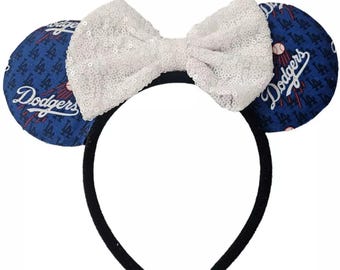 Blue inspried Minnie Mouse Ears, Baseball headband  Baseball Ears, LA Minnie Mouse Ears, Los Angeles Mouse Ears, Mickey Mouse Ears