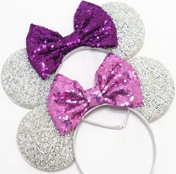 Purple Sequin Mickey Minnie Ears / Sparkle Purple Ears / Silver Minnie Ears / Wedding Minnie Ears / Purple Silver Ears/ Lilac Minnie ears