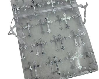 Set of 12PC- 5x6inches cross or plain color Sheer Bags Drawstring, 50 Pcs Jewelry Gift Bags, Mesh Bags Drawstring Gift Bags,