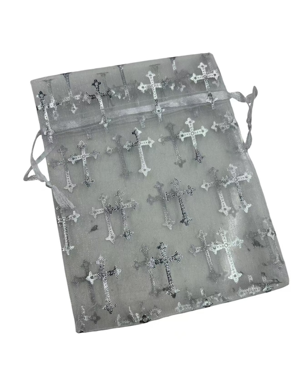 Set of 12PC- 5x6inches cross or plain color Sheer Bags Drawstring, 50 Pcs Jewelry Gift Bags, Mesh Bags Drawstring Gift Bags,