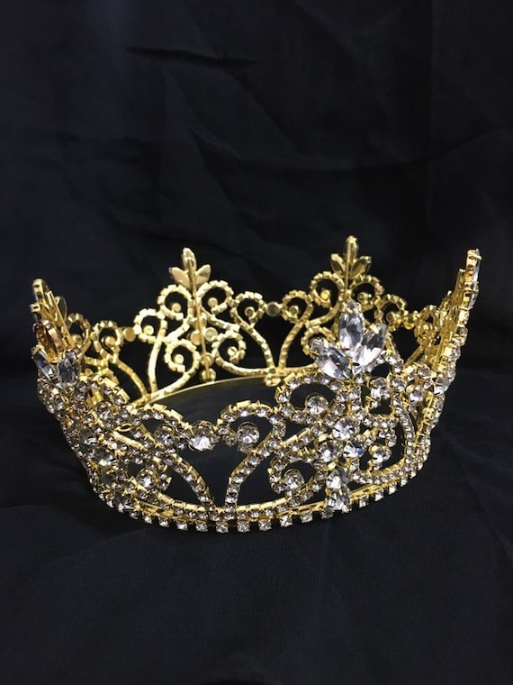 Gold Rhinestone  Crown for Bride / Prom Queen / Wedding Cake / Photography Prop / Full Crown Tiara / Wedding Decor / Table Setting 2.5" x 5"