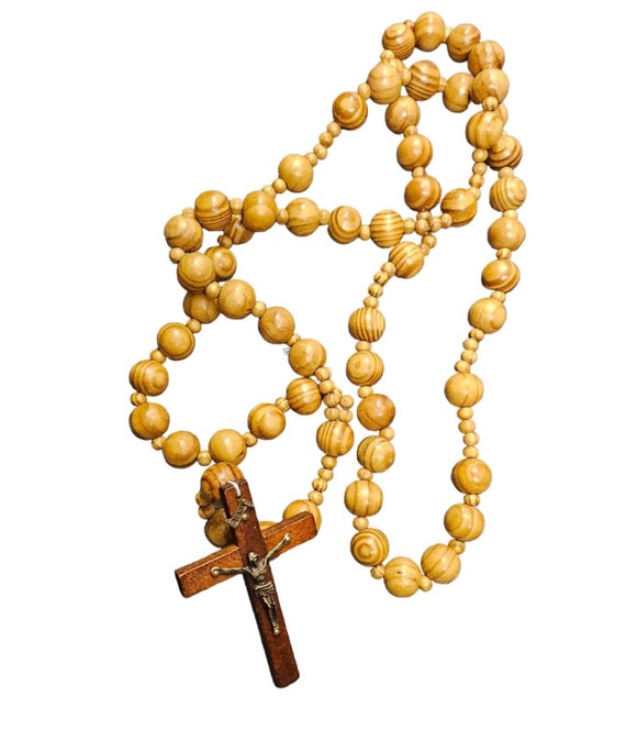 37" large wall wood Rosary Holy Big Beads Sanctified Wall Rosario Natural Wood Chain Jesus Cross XL Large Wooden Crucifix Catholic Gift