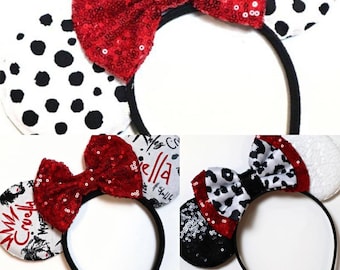 Cruella Minnie Ears / 101 Dalmatian Ears / Cruella Inspired Mickey Minnie Mouse Ears / Headband / 101 Dalmatian Ears / Cruella Ears