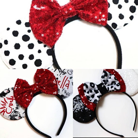 Cruella Minnie Ears / 101 Dalmatian Ears / Cruella Inspired Mickey Minnie Mouse Ears / Headband / 101 Dalmatian Ears / Cruella Ears