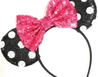 Polka Dot Sequin Mickey minnie mouse ears headband / Minnie Inspired Princess ears / Disney ears headband /Minnie headband/ Disney party