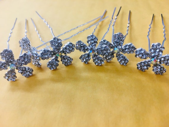 Set of 6/12/20 Rhinestone Hair Pin Finding Use for Wedding Bouquet, Flower Embellishment, Wedding Favor, Bridal Bridal Hair Pin 18mm