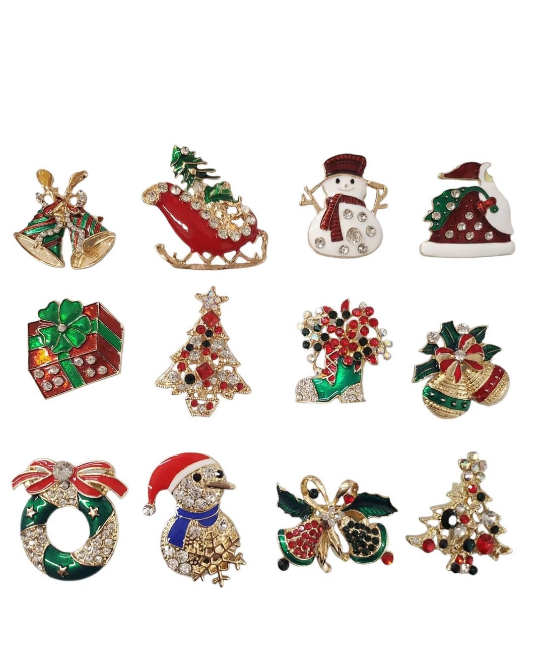 Set of 12 Christmas Brooch Pin Lot/ Holiday Brooch / Christmas - Etsy
