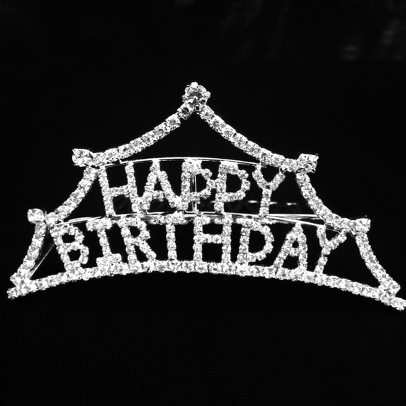 Crystal Rhinestone Happy Birthday Tiara Crown Comb for Birthday Girl / Cake Topper / Table Setting / 4" x 2" / Headband