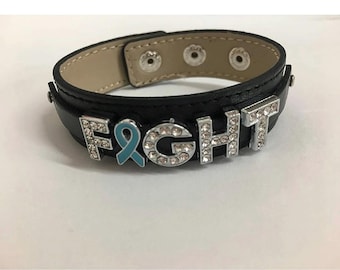 Teal Ribbon Bling Bracelet Colon Cancer Cancer awareness fight cancer Jewelry