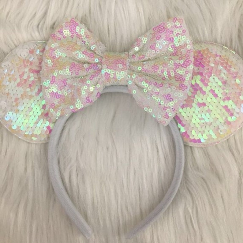 Boy Girls Mouse Ears Headband/Family Trip/Disney Party / Theme Party / Disney Ears Headband/Princess Headband/One Size Fits All/DIY Mouse AB White Bow