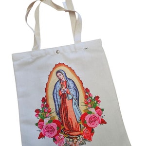 Immaculate Heart of Mary Tote Bag, Reusable Shopping Bag, lady of Guadalupe, St Jude, Sacred Heart & Our Father, holy family, church gifts, Lady of Guadalupe
