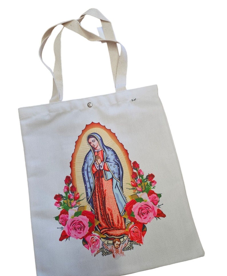 Immaculate Heart of Mary Tote Bag, Reusable Shopping Bag, lady of Guadalupe, St Jude, Sacred Heart & Our Father, holy family, church gifts, Lady of Guadalupe