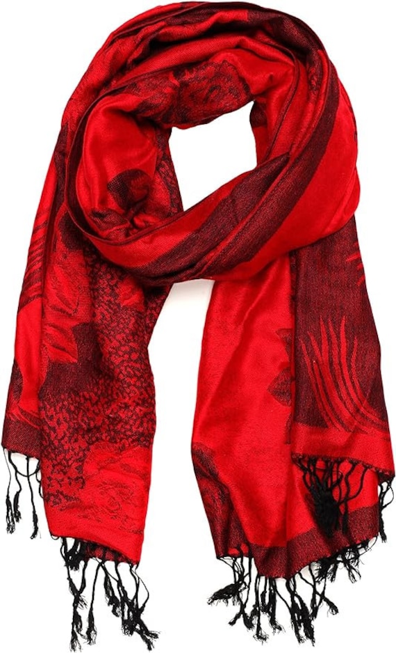 Red black Ivory pink Rose Two Tone Pashmina Scarf Shawl /festival pashmina / reversible Shawl / Wedding Favor / Bridal Wrap /festival scarf