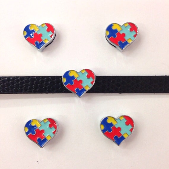 Set of 50pc Autism Awareness Slide Charm Fits 8mm Wristband for Jewelry / Crafting / DIY / Rhinestone Name Bracelet