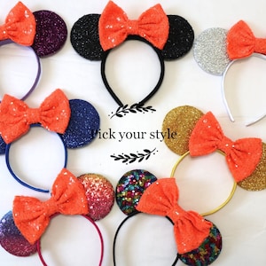 Orange Minnie Mouse Ears, Orange Disney Ears, Halloween Minnie Ears Headband, Orange Minnie Ears, Orange Mickey Ears, Orange Disneyland Ears