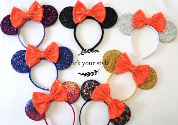 Orange Minnie Mouse Ears, Orange Disney Ears, Halloween Minnie Ears Headband, Orange Minnie Ears, Orange Mickey Ears, Orange Disneyland Ears