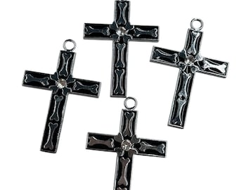 Set 12 grey silver  Rosary Making Supplies Silver Alloy Enamel Saint Benedict Cross Charms Pendant for Diy Prayer Necklace Catholic 2 inches