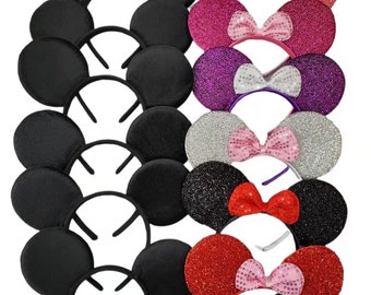 Set of 12 Sequin Mickey Minnie Ears /bulk wholesale Mickey Minnie Headband / Disney Party / Theme Party / Disney Ears Headband