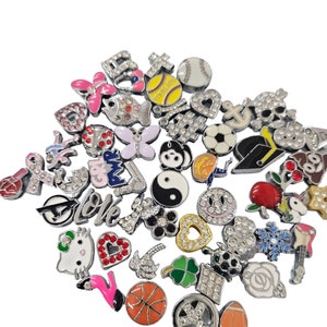 50 pc mixdd bulk 8mm slide Rhinestone Slide Charms Heart/Star/Sports/Animal/Trendy Charms/